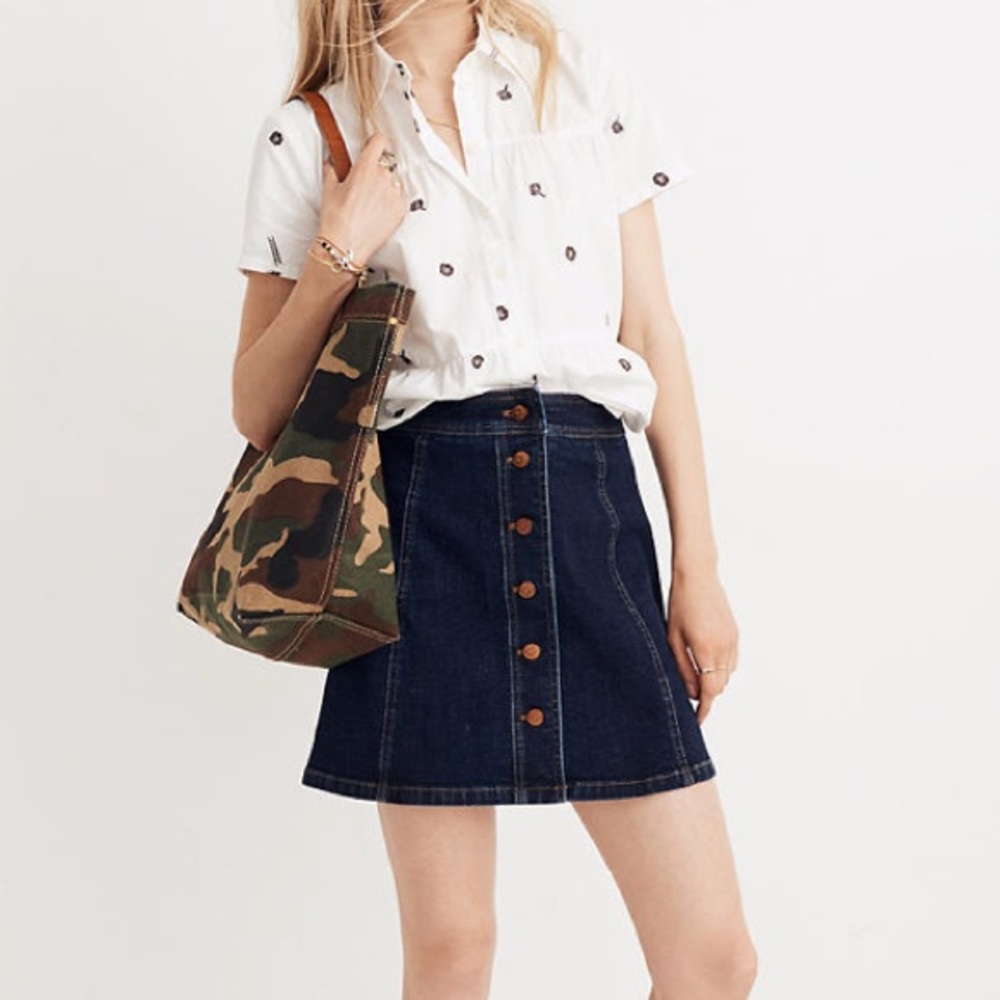 Madewell stretch denim a-line mini skirt